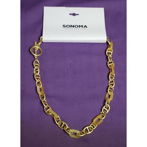Sonoma Matte Gold Tone And Yellow Resin Chain Link Necklace, 16.5", NWT - Picture 1 of 6